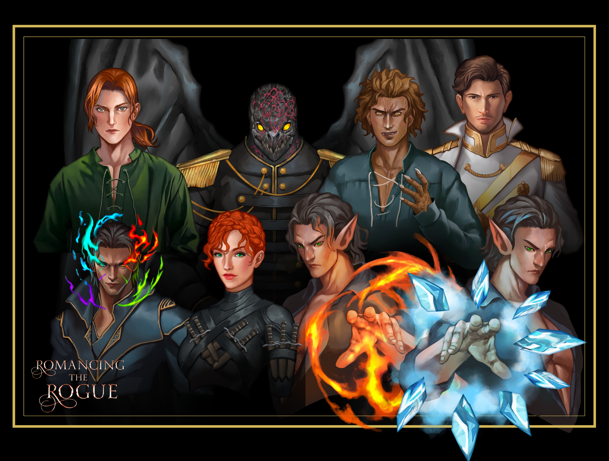 rtr2 endpapers Romancing the Rogue volume 2 charming the damsel endpapers character art dark fantasy fae